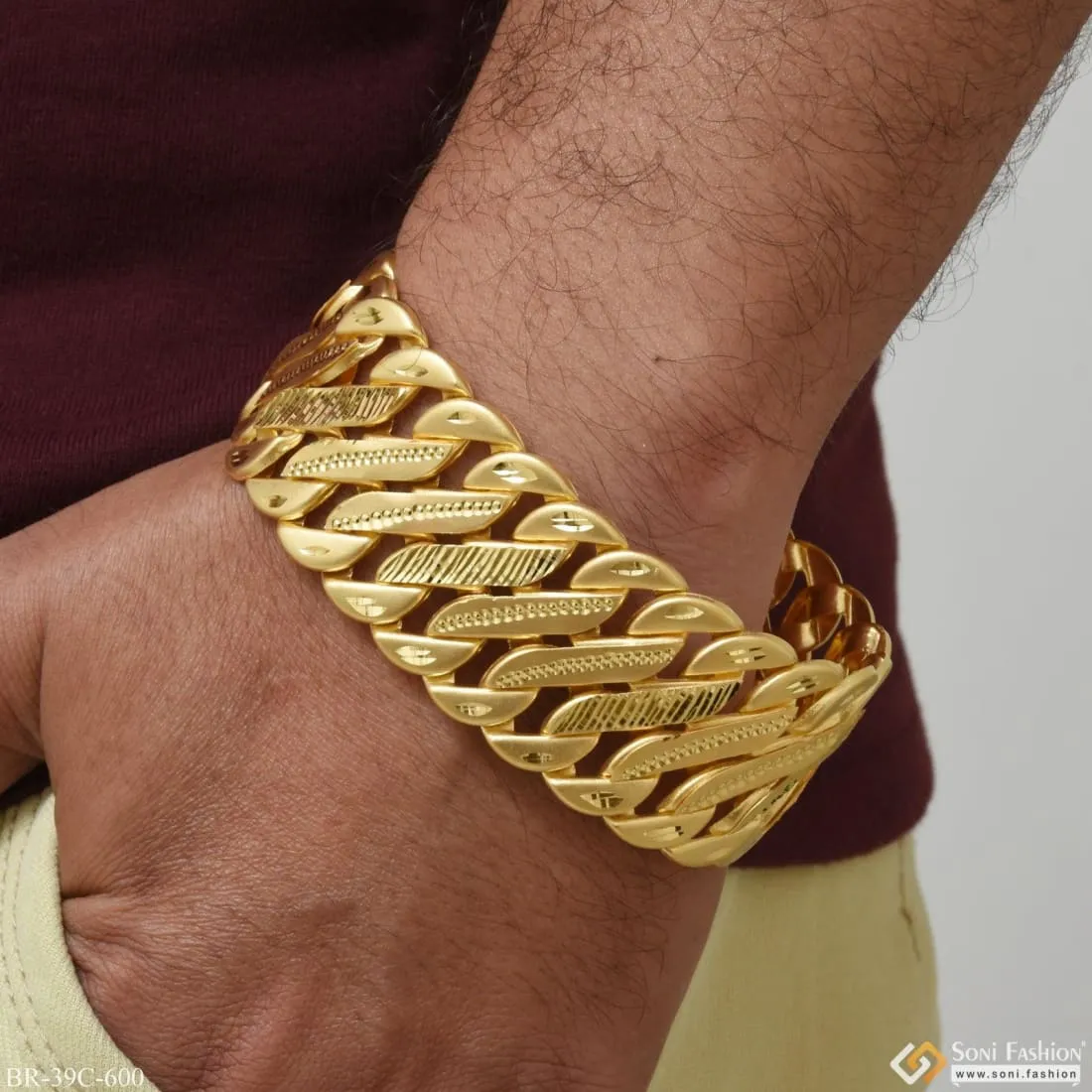 1 Gram Gold Plated Cool Design Superior Quality Pokal Bracelet For Men - Style C600