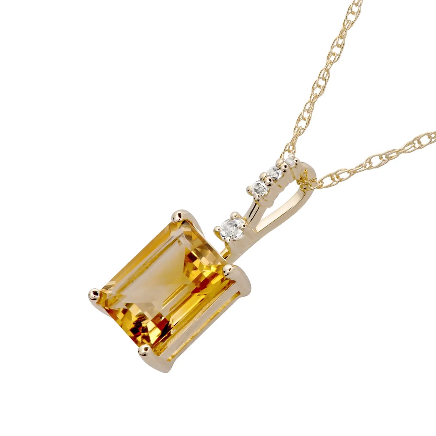 10k Yellow Gold Genuine Emerald Cut Citrine Pendant Necklace