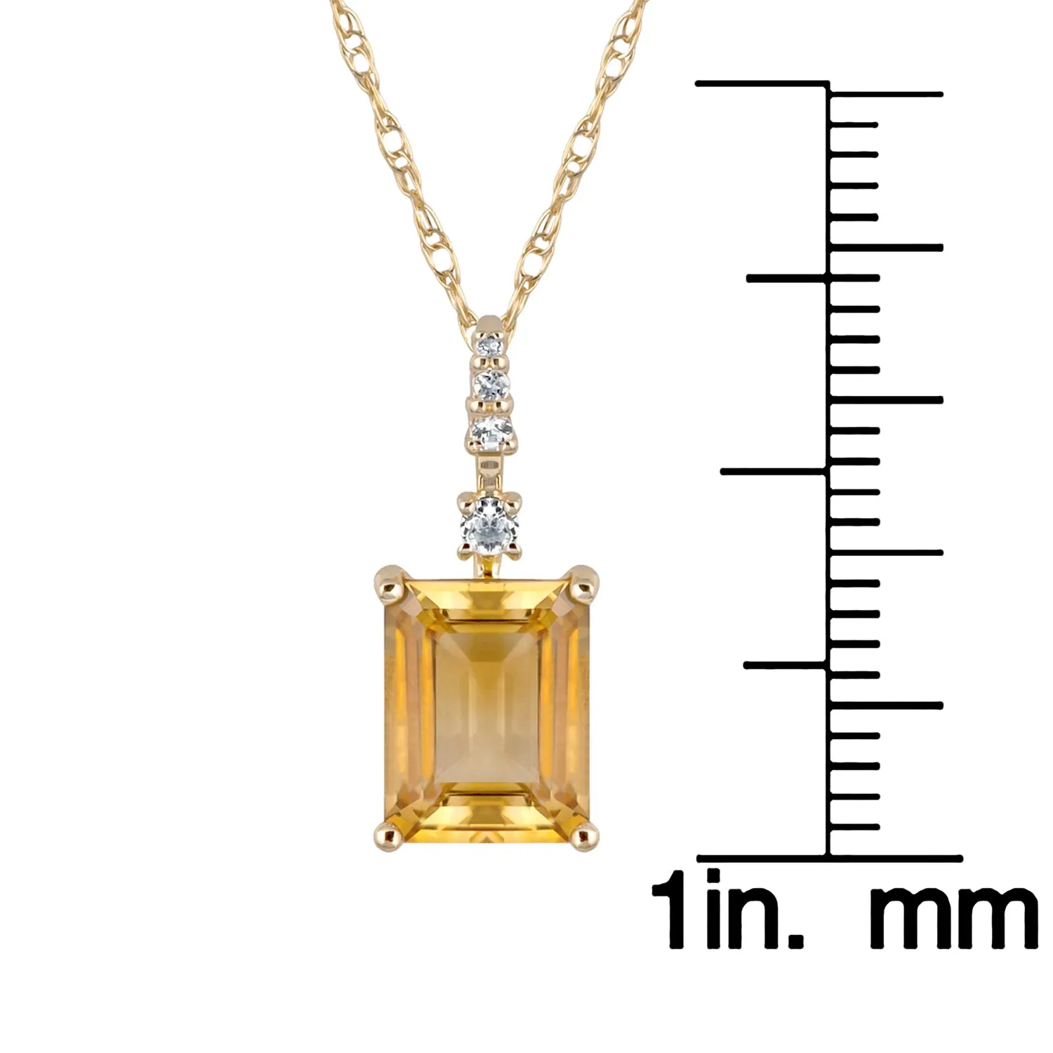 10k Yellow Gold Genuine Emerald Cut Citrine Pendant Necklace