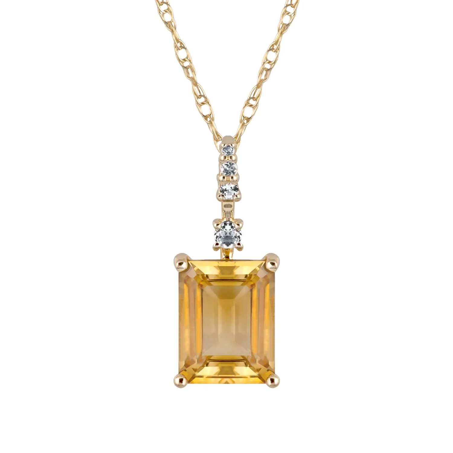 10k Yellow Gold Genuine Emerald Cut Citrine Pendant Necklace