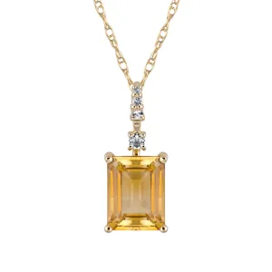 10k Yellow Gold Genuine Emerald Cut Citrine Pendant Necklace