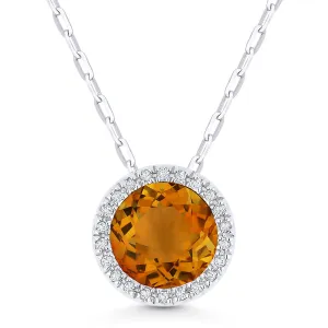 1.23Ct Citrine 16"pendant Necklace In 14K White Gold