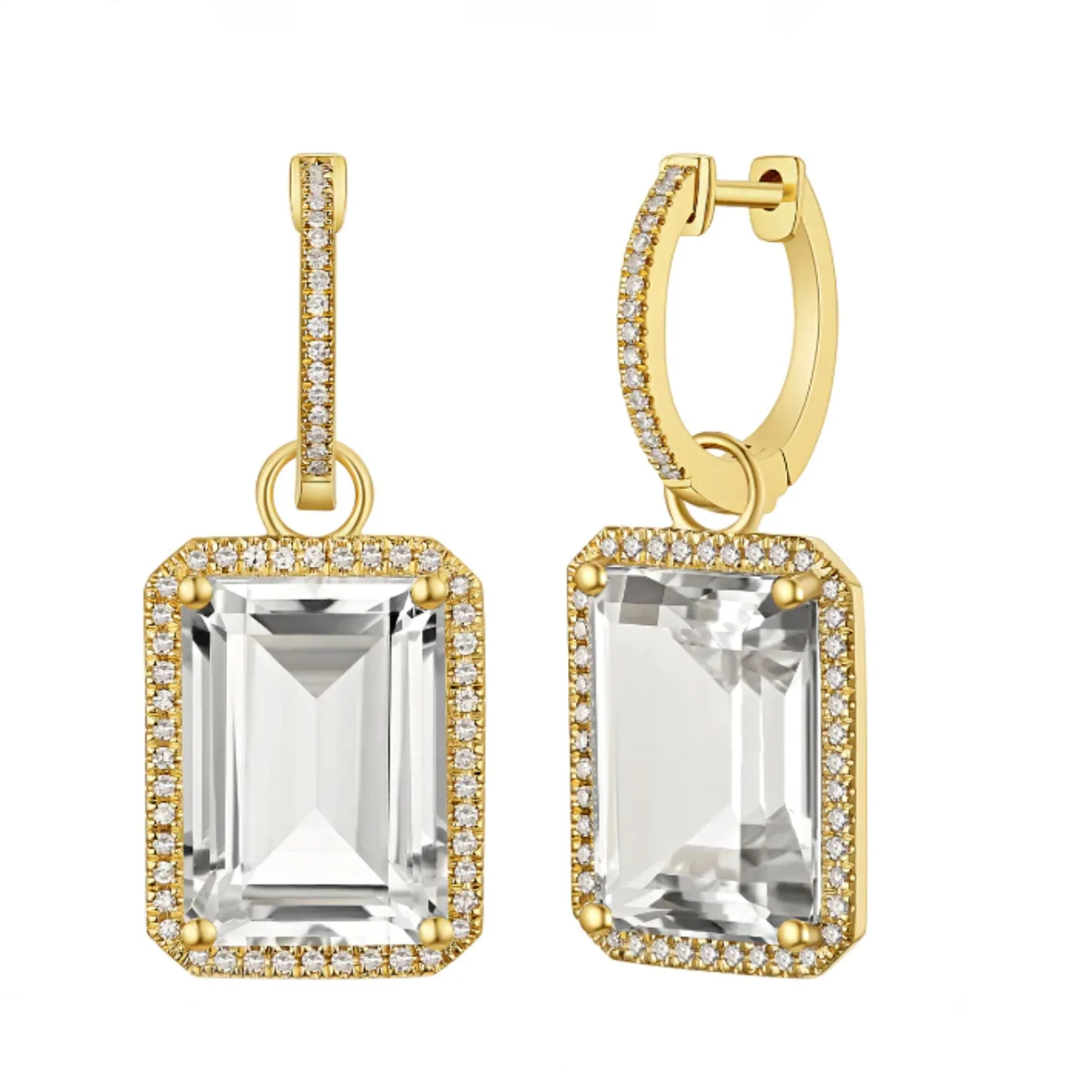 14K LARGE WHITE TOPAZ WITH DIAMOND PAVE HOOP EARRINGS