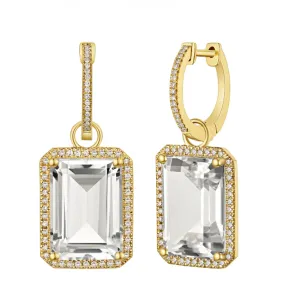 14K LARGE WHITE TOPAZ WITH DIAMOND PAVE HOOP EARRINGS