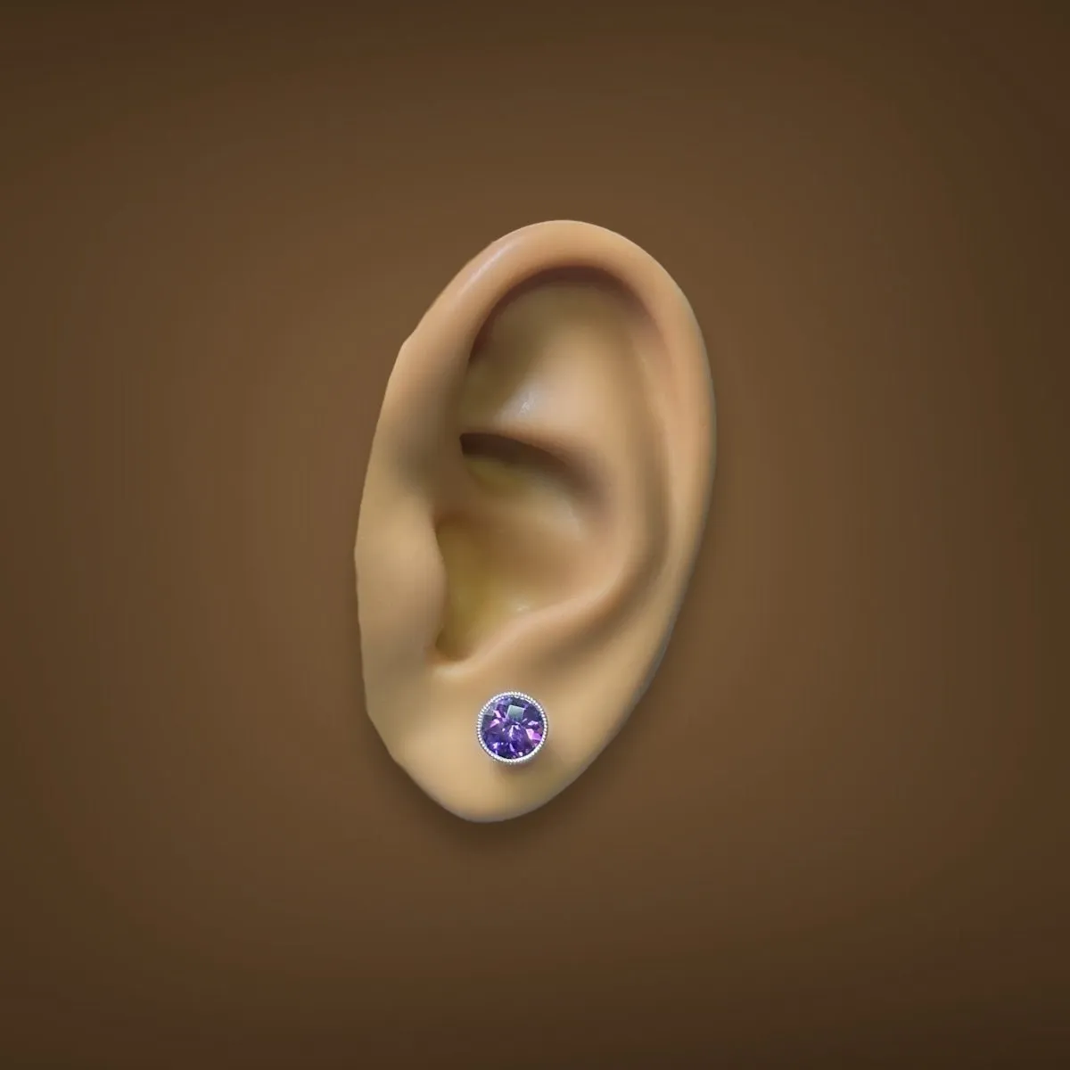 14K W Gold 1.64ctw 6.5mm Bezel Set Round Amethyst Earrings