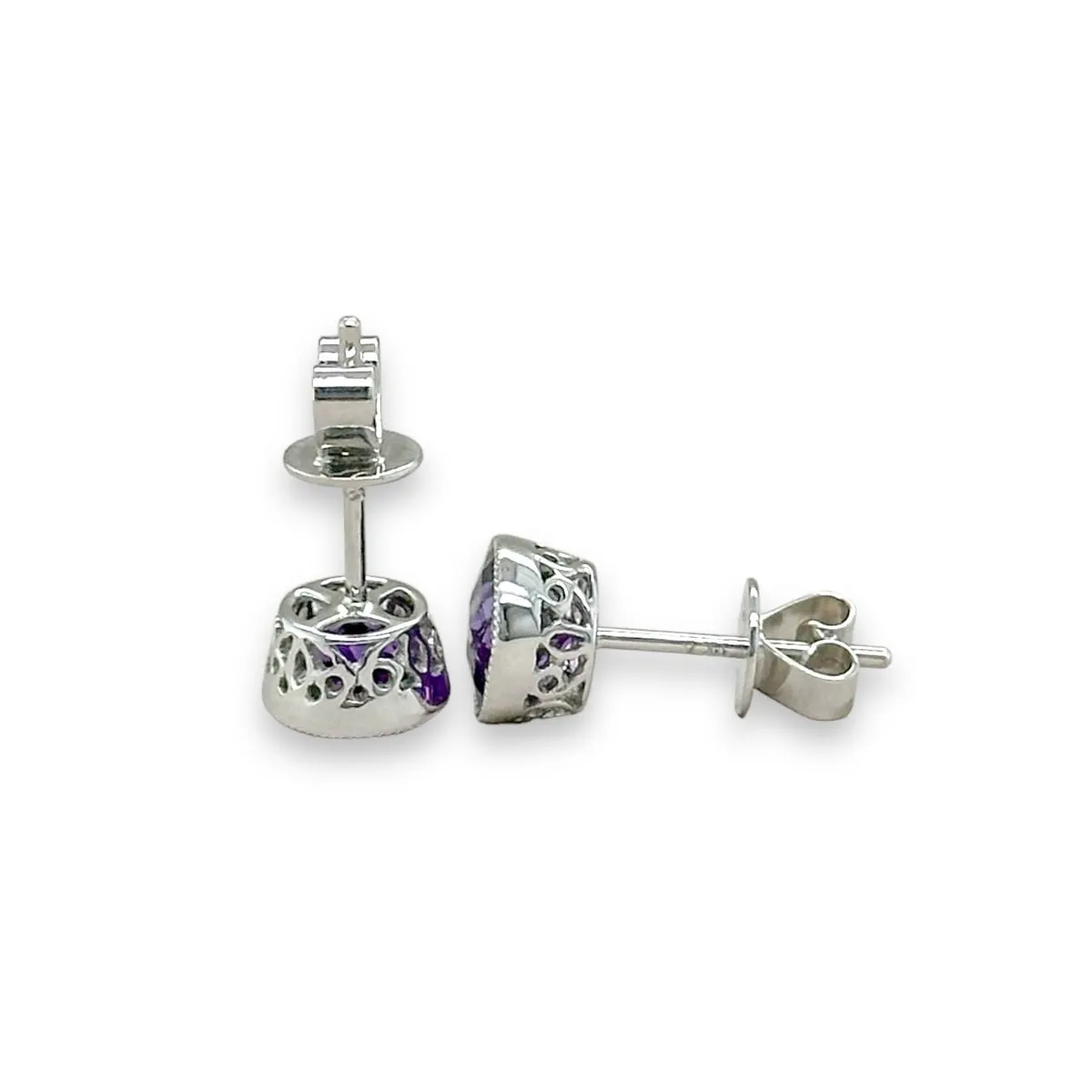 14K W Gold 1.64ctw 6.5mm Bezel Set Round Amethyst Earrings