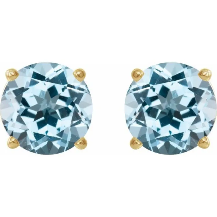 14K Yellow 8 mm Natural Sky Blue Topaz Stud Earrings