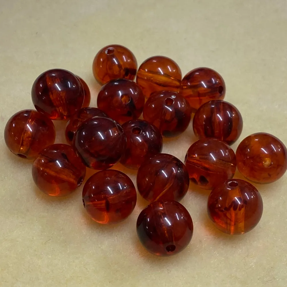 14mm Round Beads (25) - Cherry - Amber Look Vintage Beads
