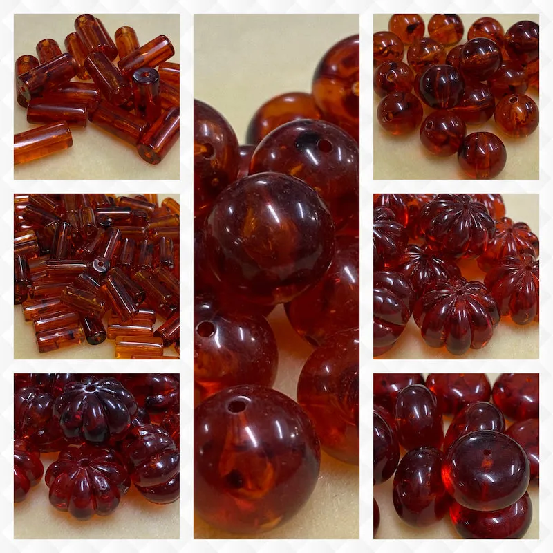 14mm Round Beads (25) - Cherry - Amber Look Vintage Beads
