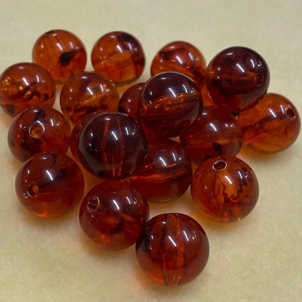14mm Round Beads (25) - Cherry - Amber Look Vintage Beads