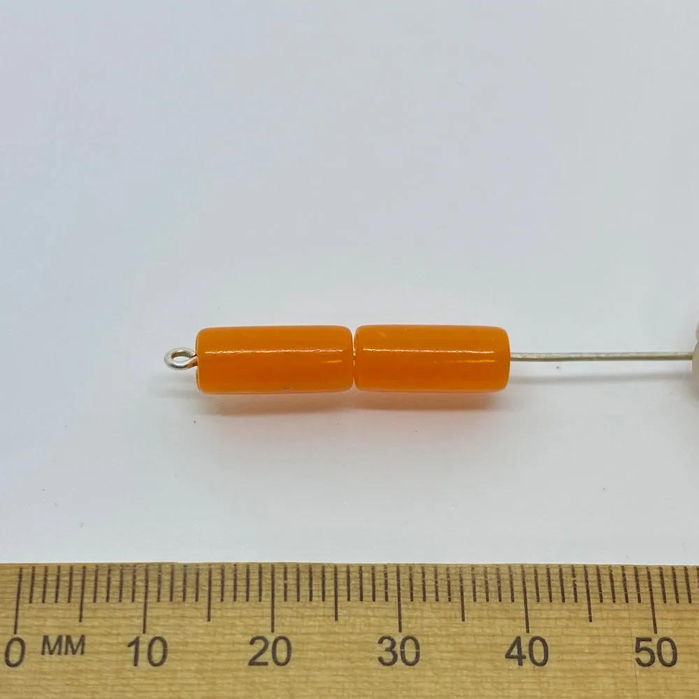 14x6mm Tube (25) - Orange - Vintage Opaque Marbled Effect Beads