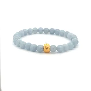18K Gold Money Bag Lucky Charm Bracelet Gemstones Aquamarine 6mm