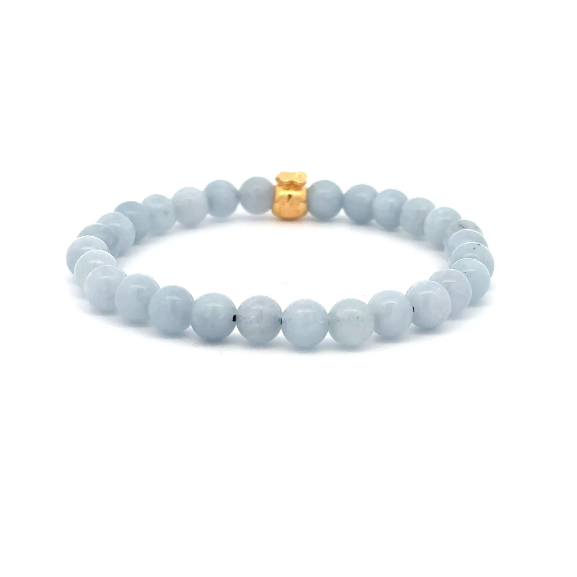 18K Gold Money Bag Lucky Charm Bracelet Gemstones Aquamarine 6mm