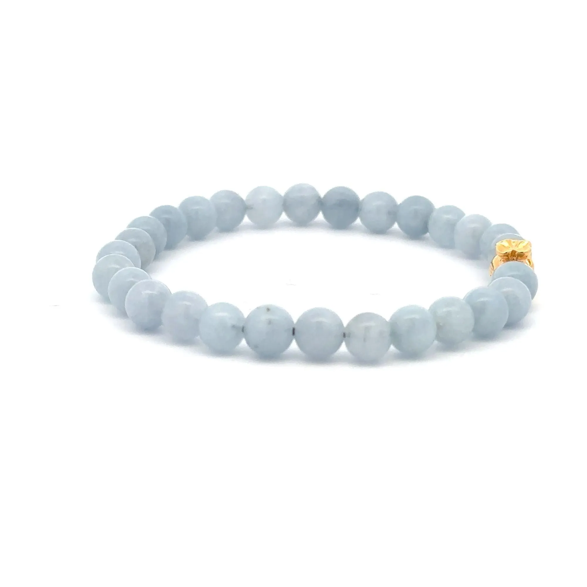18K Gold Money Bag Lucky Charm Bracelet Gemstones Aquamarine 6mm