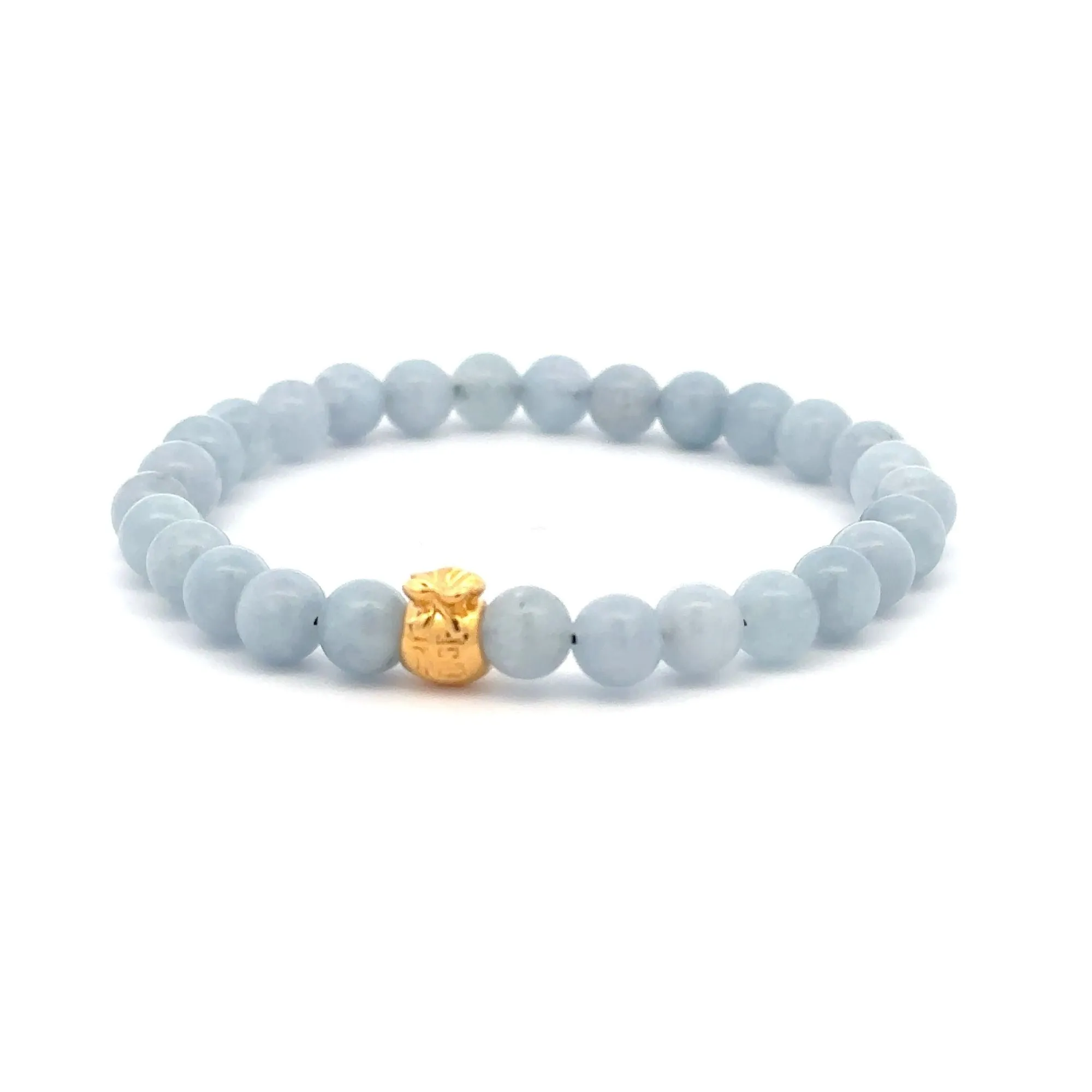 18K Gold Money Bag Lucky Charm Bracelet Gemstones Aquamarine 6mm