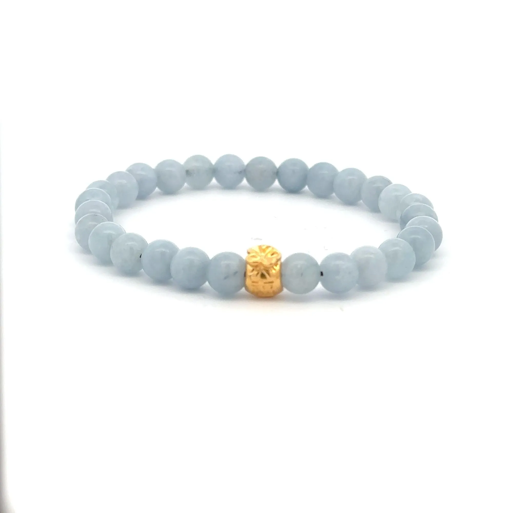 18K Gold Money Bag Lucky Charm Bracelet Gemstones Aquamarine 6mm