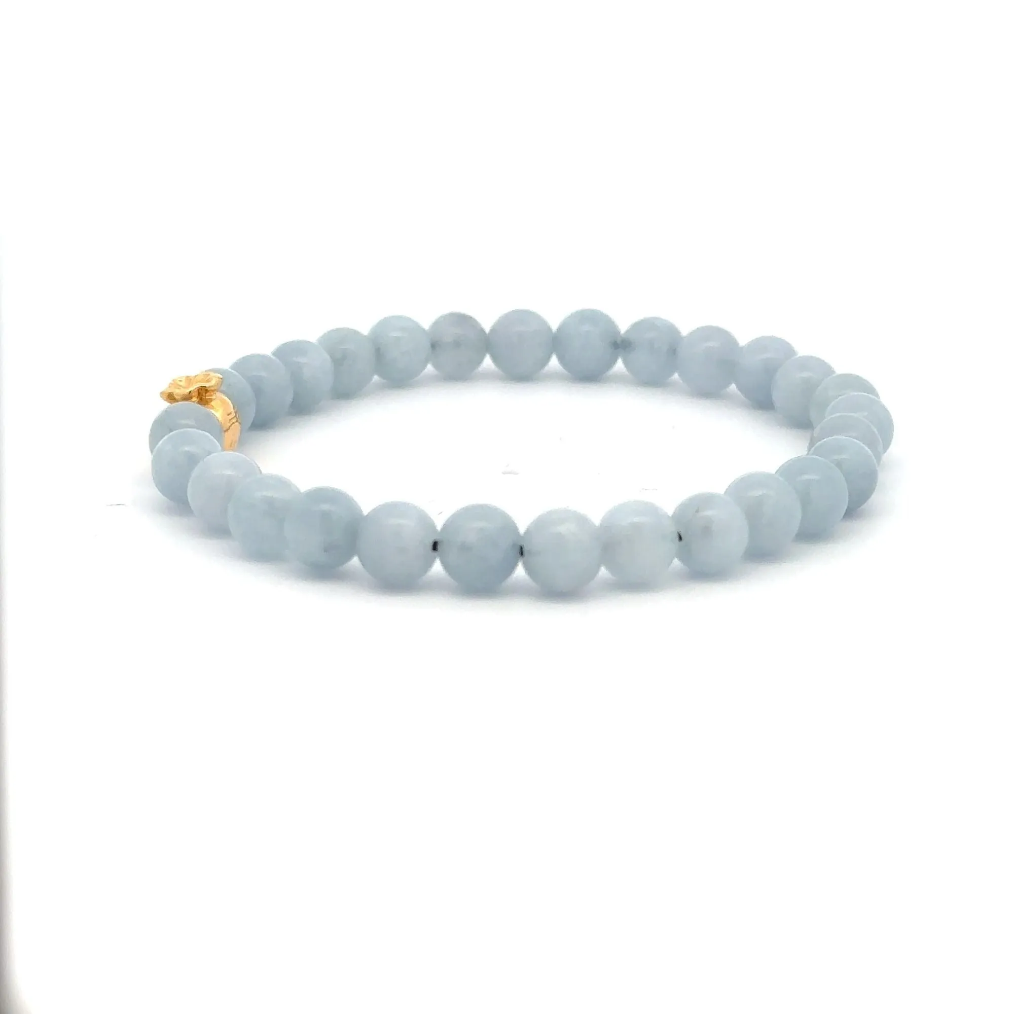 18K Gold Money Bag Lucky Charm Bracelet Gemstones Aquamarine 6mm