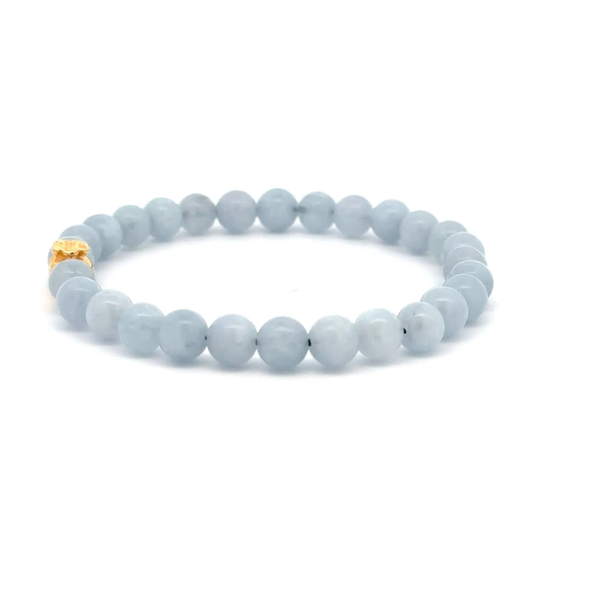 18K Gold Money Bag Lucky Charm Bracelet Gemstones Aquamarine 6mm