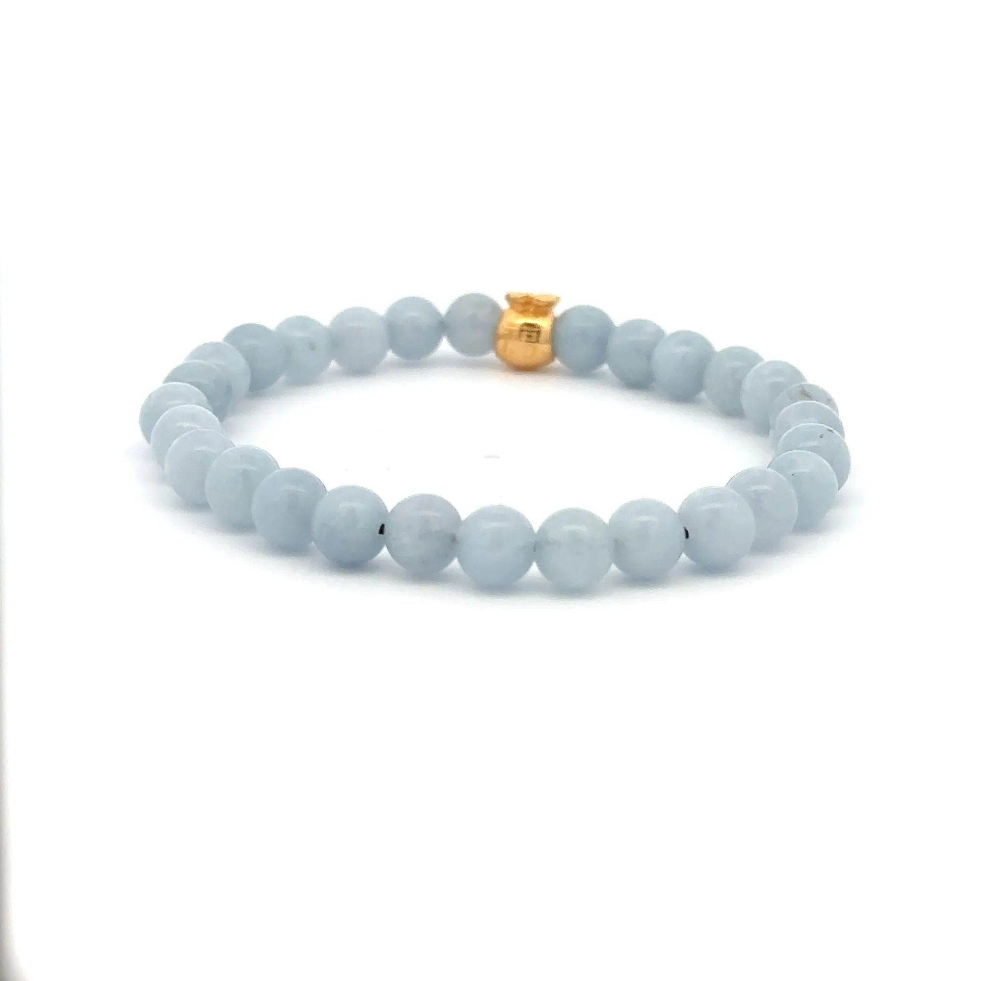 18K Gold Money Bag Lucky Charm Bracelet Gemstones Aquamarine 6mm