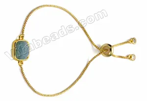18K Gold Plated Brass Chain Bracelet w/ Charm - Faceted Aquamarine Square