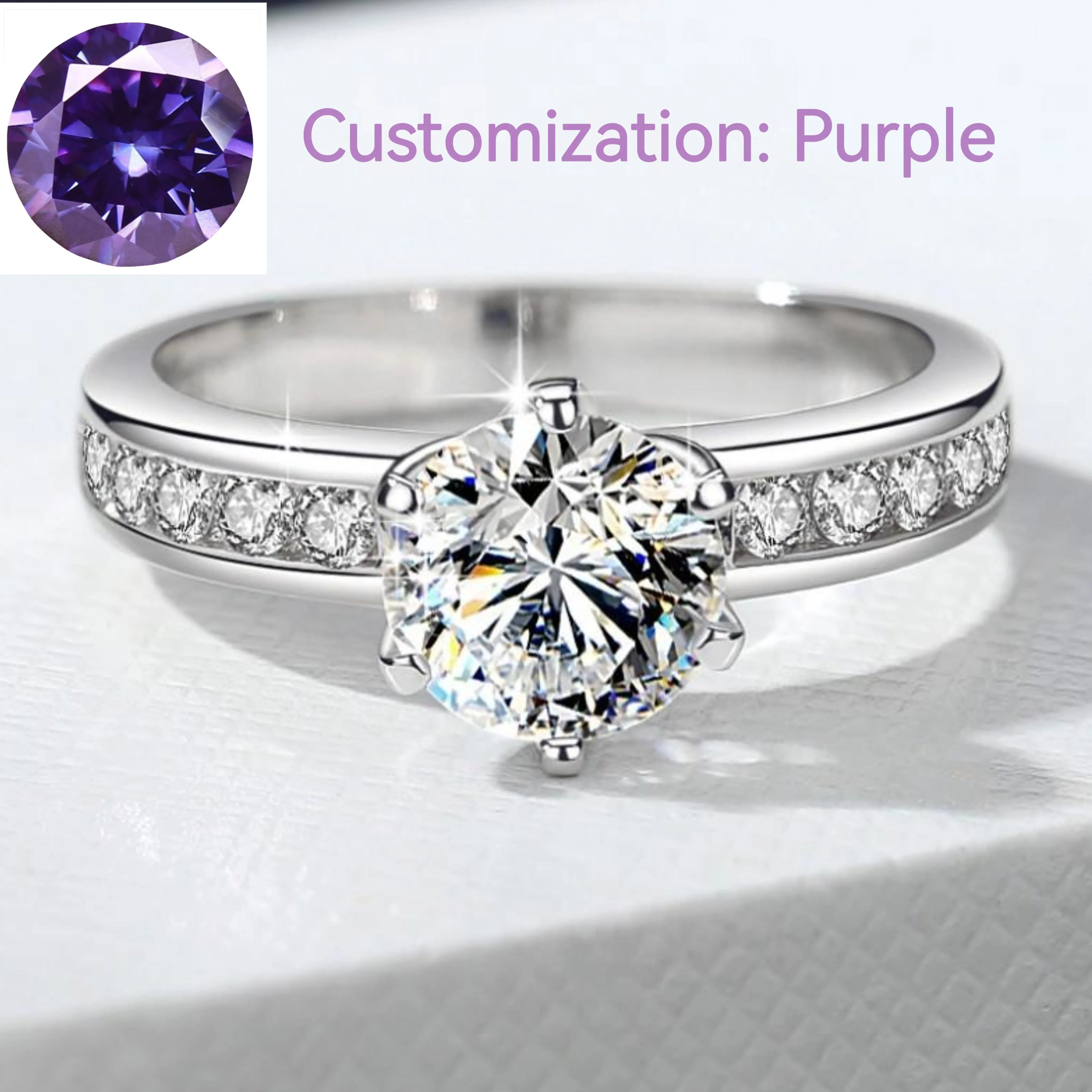 19. S925 Sterling Silver Ring Six-Claw Crown  Synthetic Moissanite