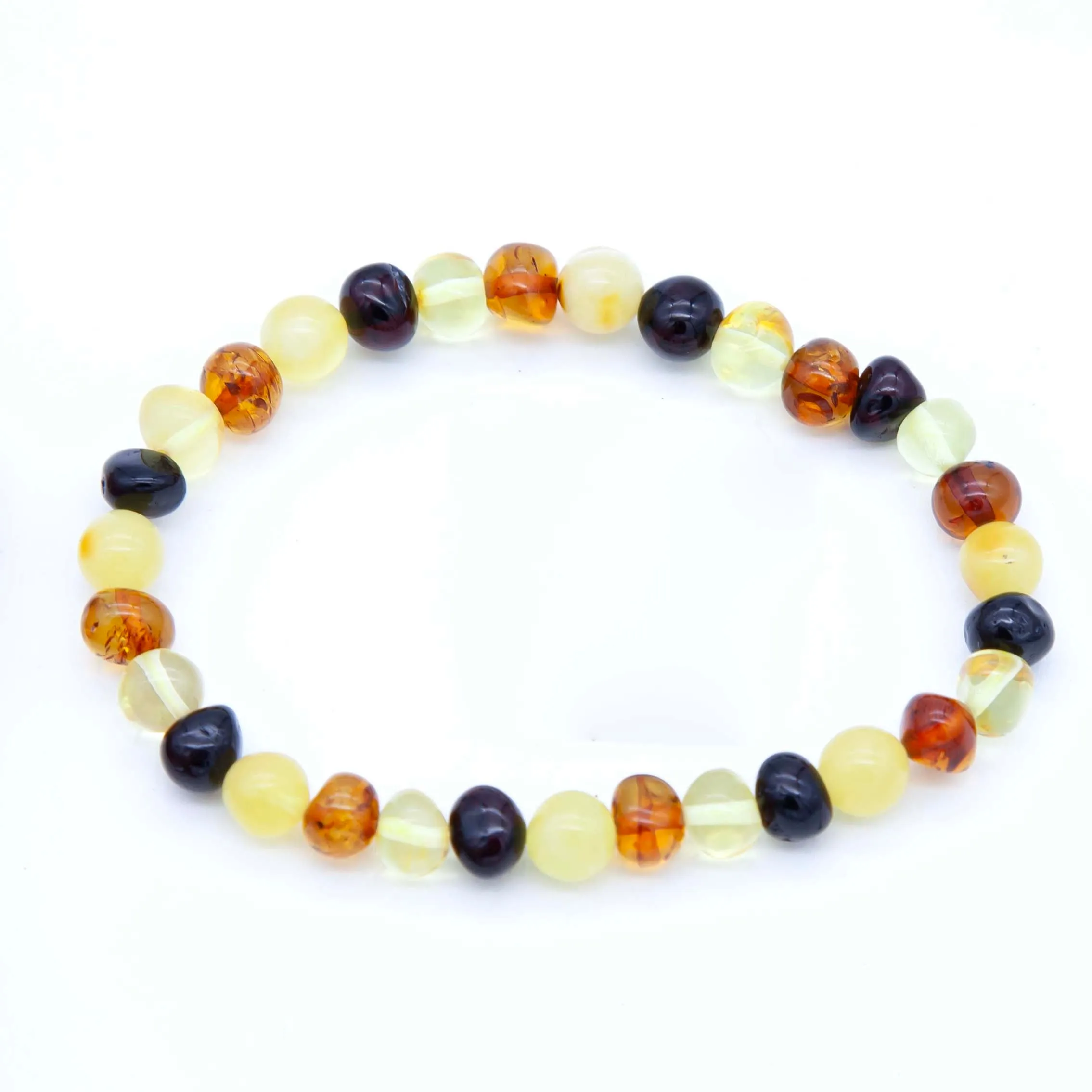 1AC925-B7: Amber Stretch Bracelet Rd Nuggets Mixed