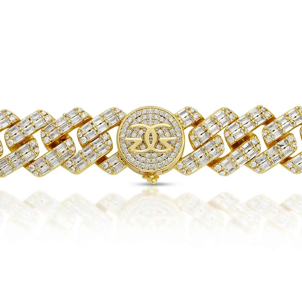 2 Row Diamond Baguette Cuban Bracelet 18mm