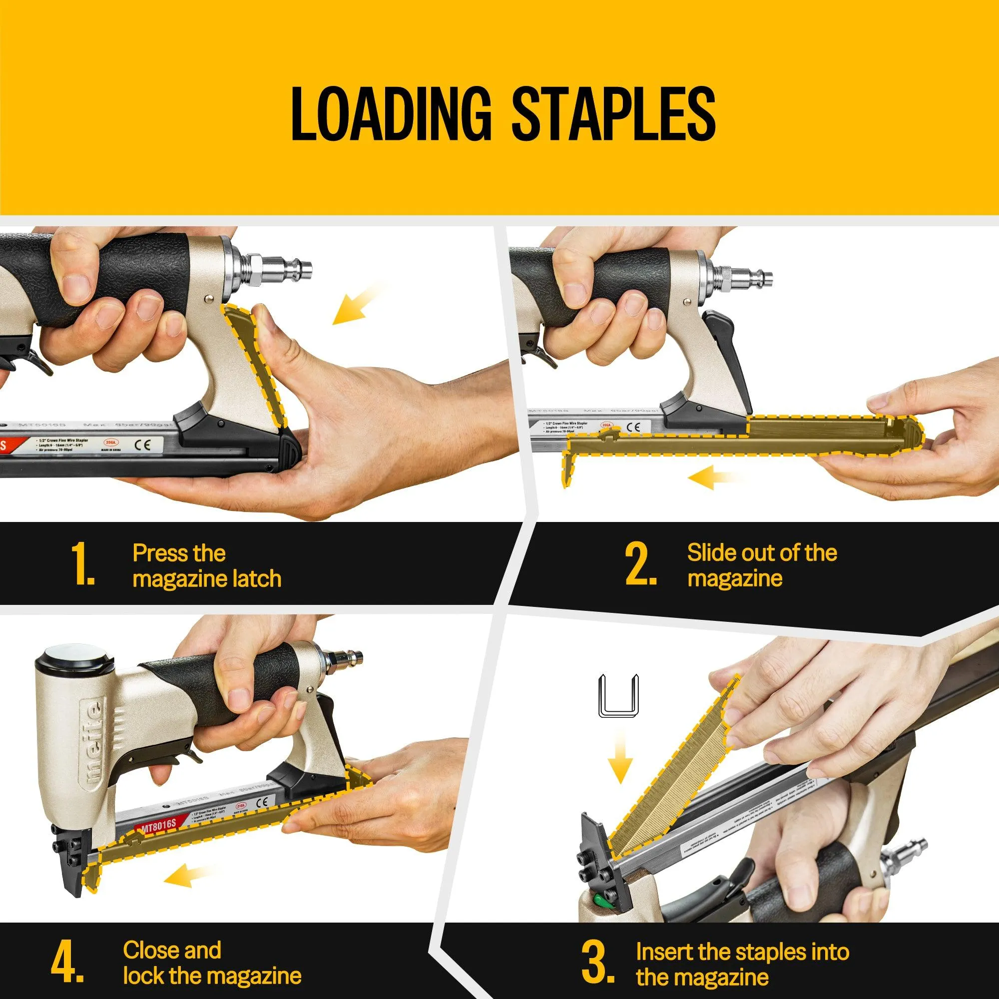 21 Gauge 1/2" Crown 1/4" to 5/8" Length Fine Wire Stapler With Safety Trigger - Model MT8016S
