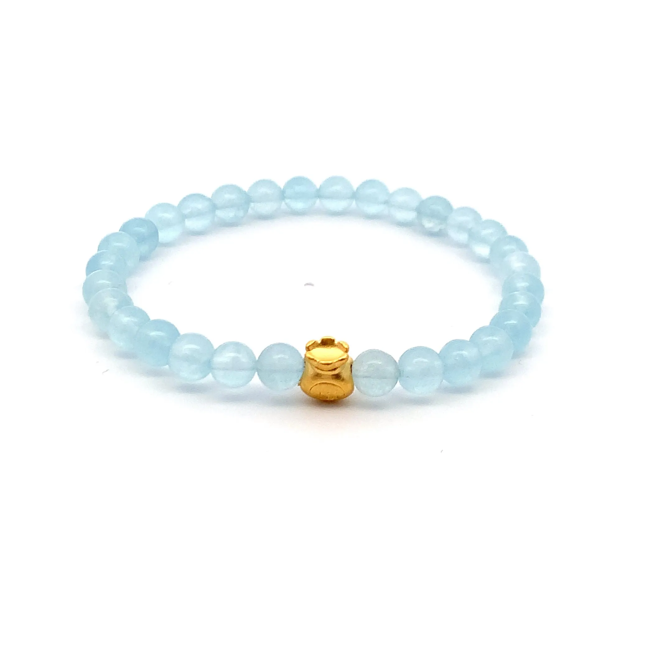 24K Gold Money Bag Lucky Charm Bracelet Gemstones Translucent Blue Aquamarine 5.5-6mm