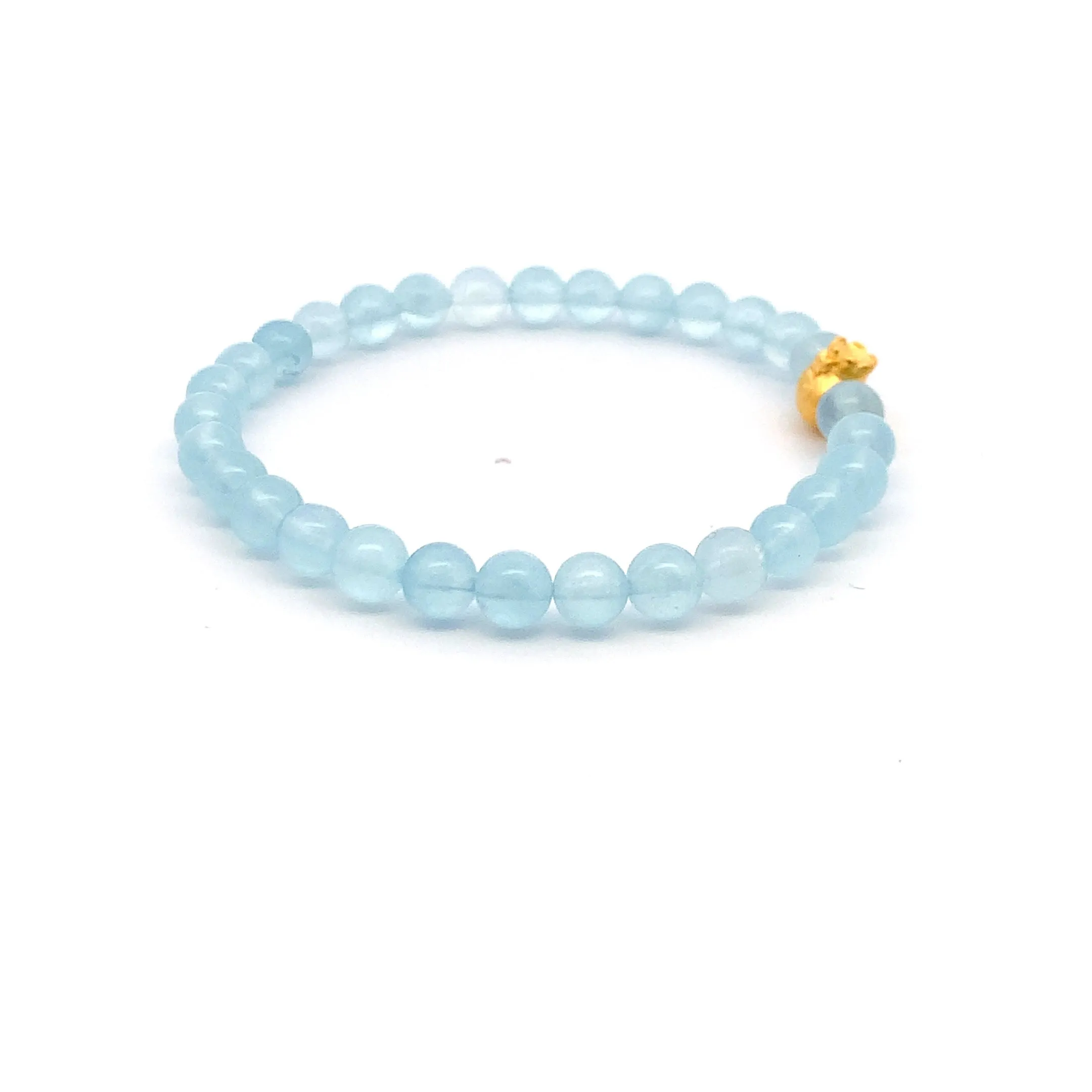 24K Gold Money Bag Lucky Charm Bracelet Gemstones Translucent Blue Aquamarine 5.5-6mm