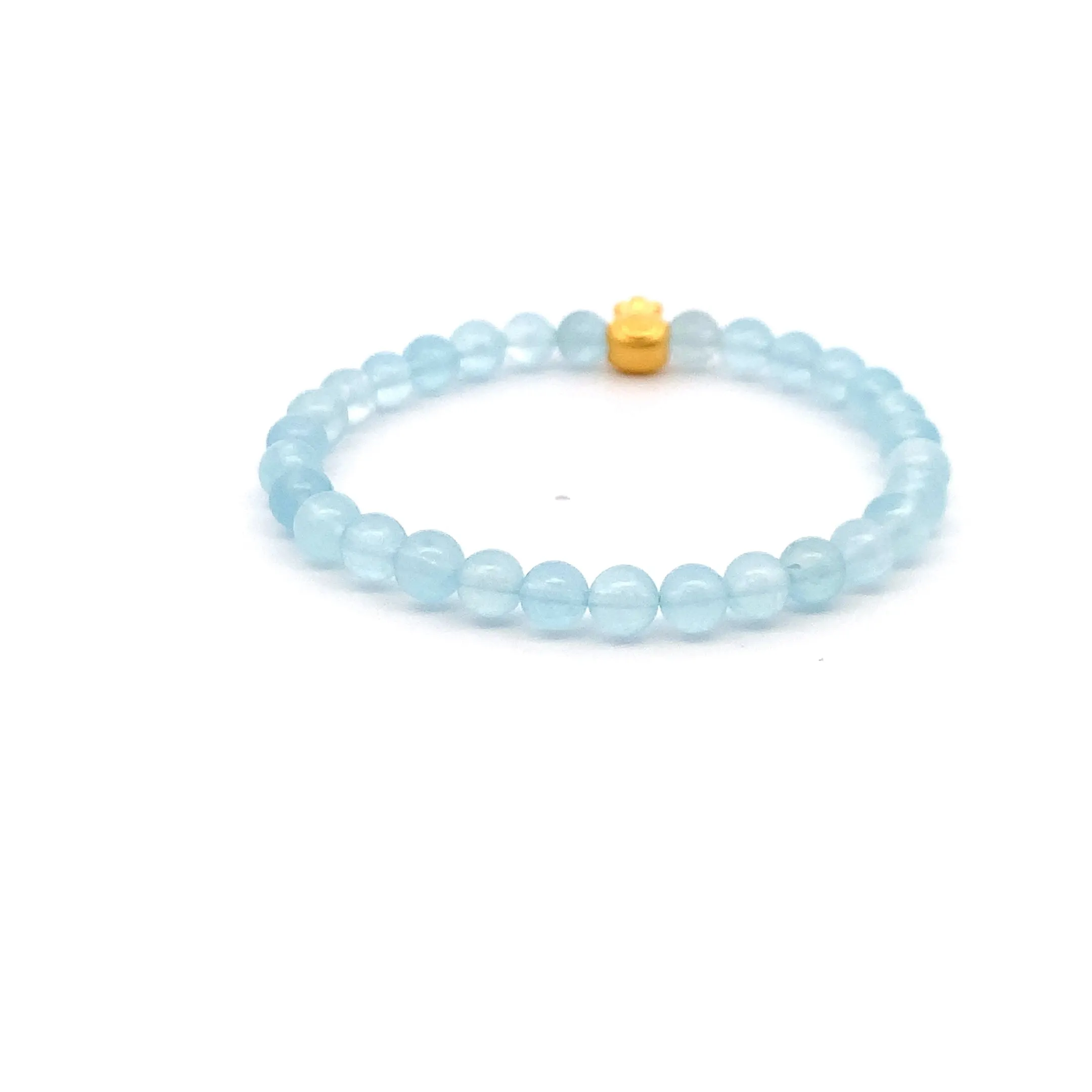 24K Gold Money Bag Lucky Charm Bracelet Gemstones Translucent Blue Aquamarine 5.5-6mm