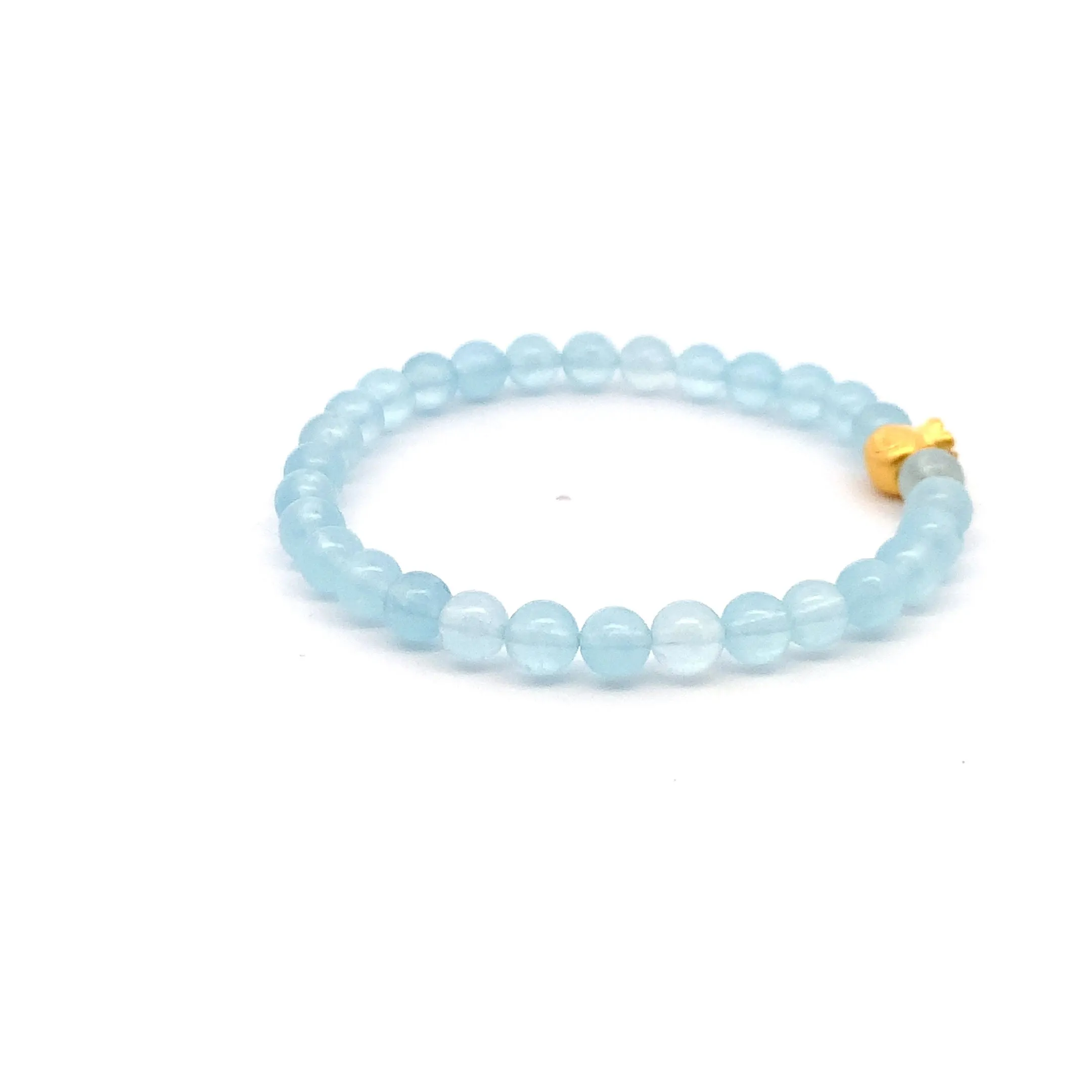 24K Gold Money Bag Lucky Charm Bracelet Gemstones Translucent Blue Aquamarine 5.5-6mm