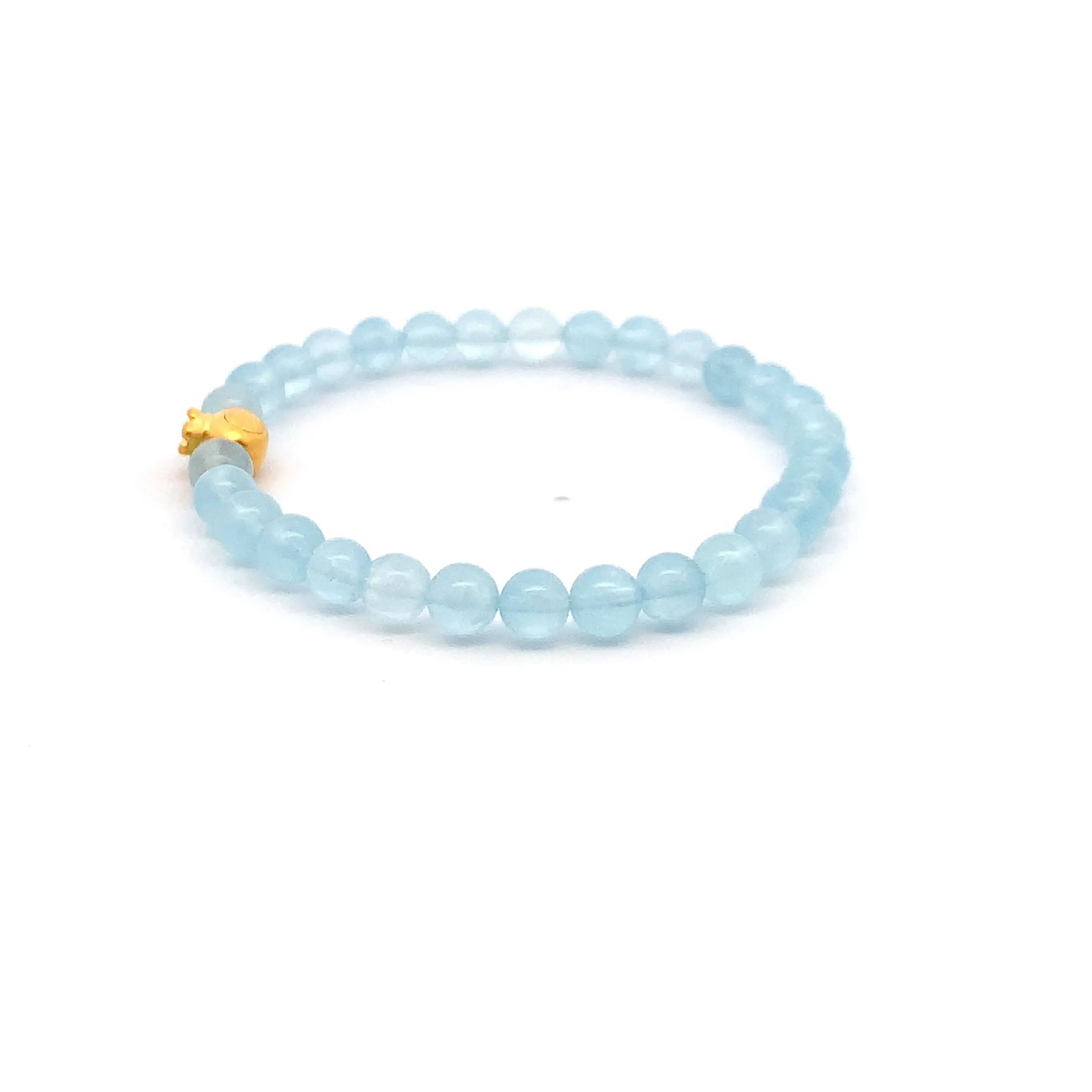 24K Gold Money Bag Lucky Charm Bracelet Gemstones Translucent Blue Aquamarine 5.5-6mm