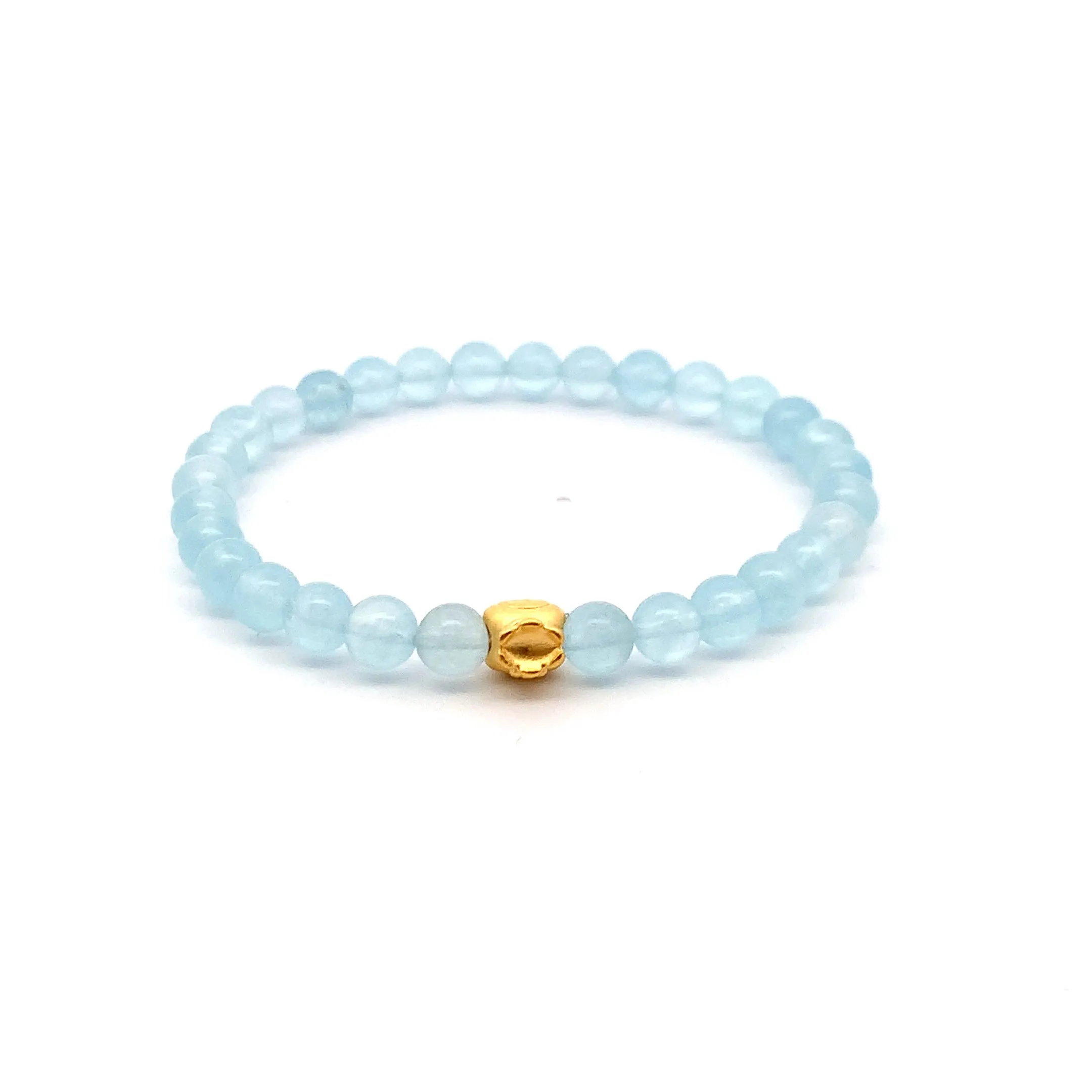 24K Gold Money Bag Lucky Charm Bracelet Gemstones Translucent Blue Aquamarine 5.5-6mm