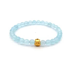 24K Gold Money Bag Lucky Charm Bracelet Gemstones Translucent Blue Aquamarine 5.5-6mm