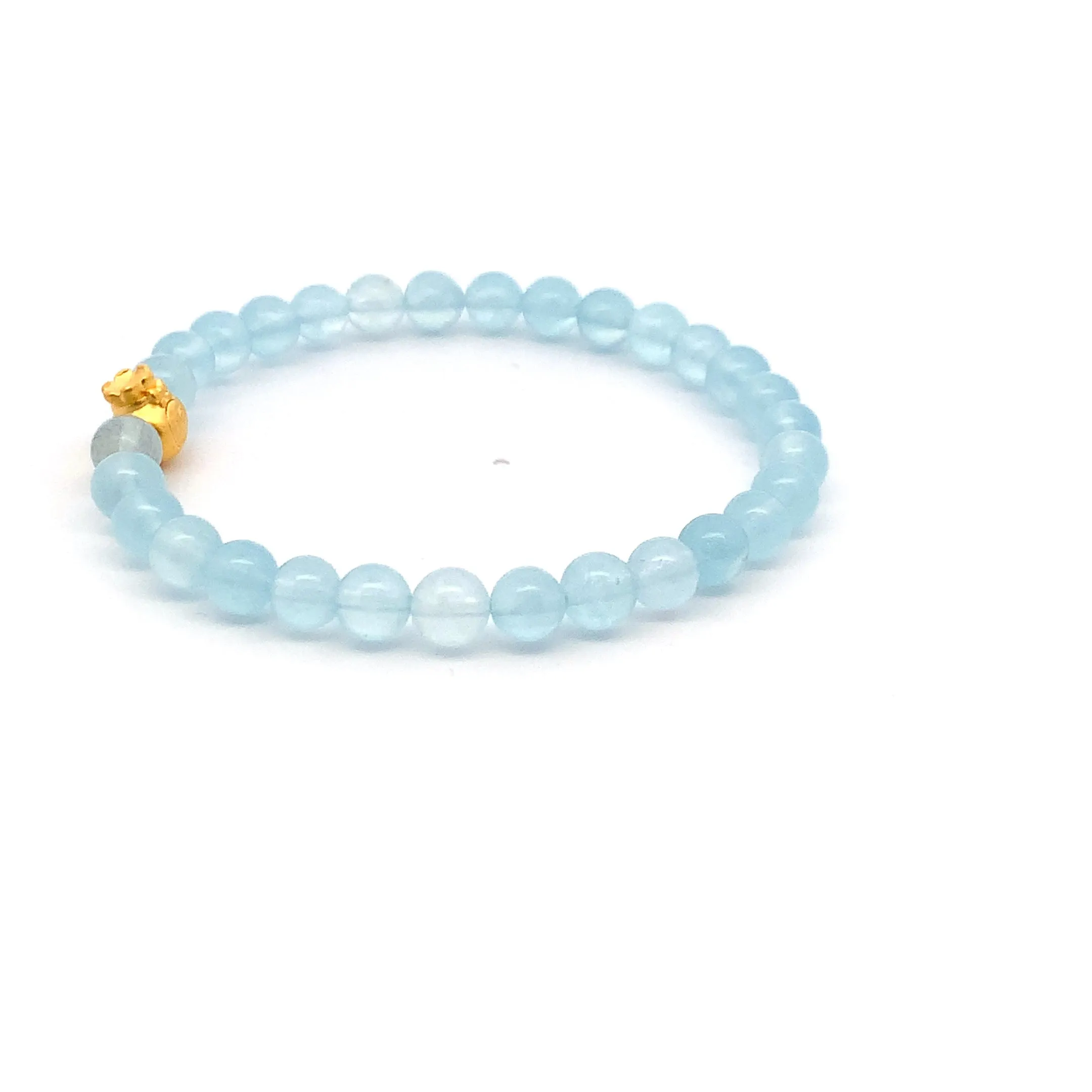 24K Gold Money Bag Lucky Charm Bracelet Gemstones Translucent Blue Aquamarine 5.5-6mm