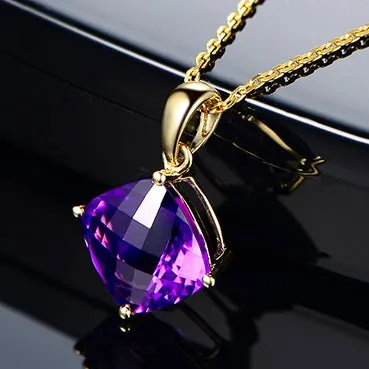 3.25ct Cushion Amethyst 18k Yellow Gold Pendant
