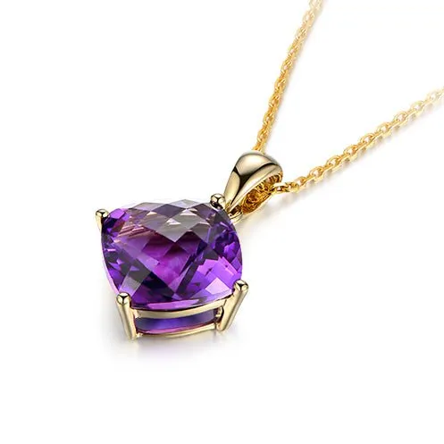 3.25ct Cushion Amethyst 18k Yellow Gold Pendant