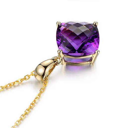 3.25ct Cushion Amethyst 18k Yellow Gold Pendant
