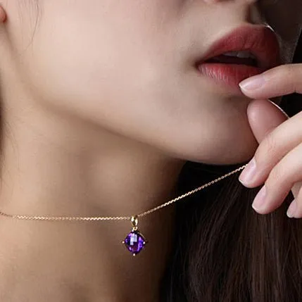 3.25ct Cushion Amethyst 18k Yellow Gold Pendant