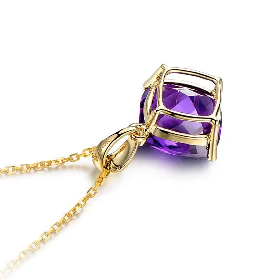 3.25ct Cushion Amethyst 18k Yellow Gold Pendant