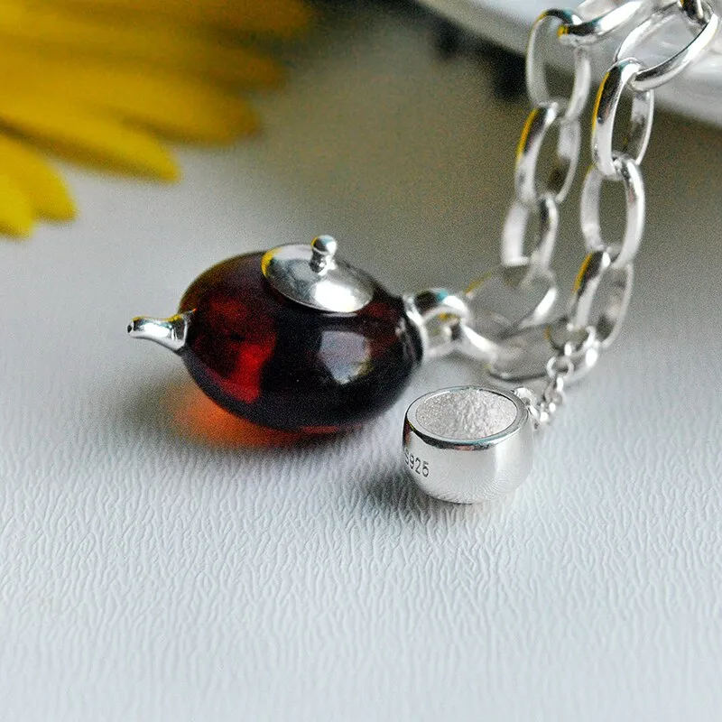 925 Sterling Silver  Vintage Cute Teapot Bracelets for Women