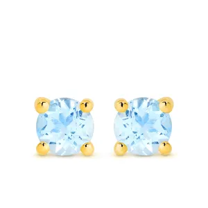 9K YG ROUND BLUE TOPAZ CLAW STUD EARRINGS