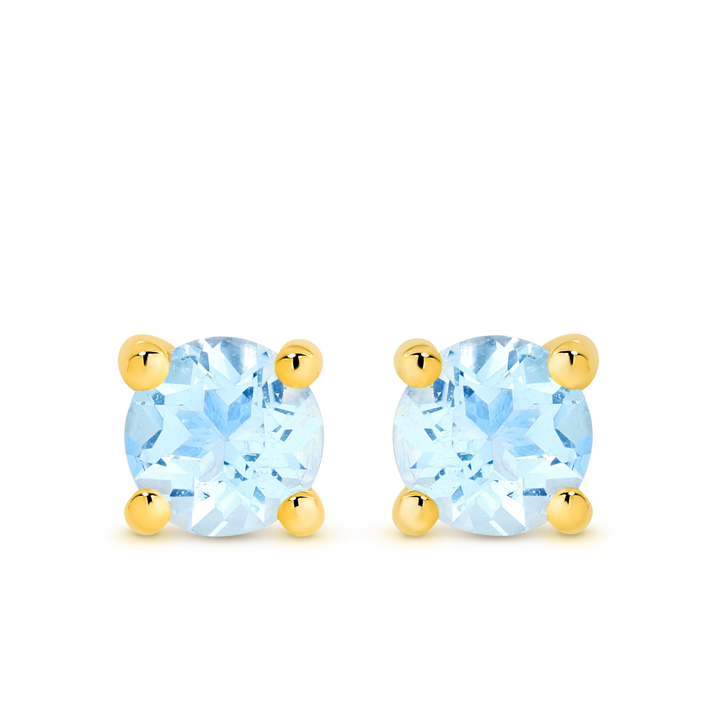 9K YG ROUND BLUE TOPAZ CLAW STUD EARRINGS