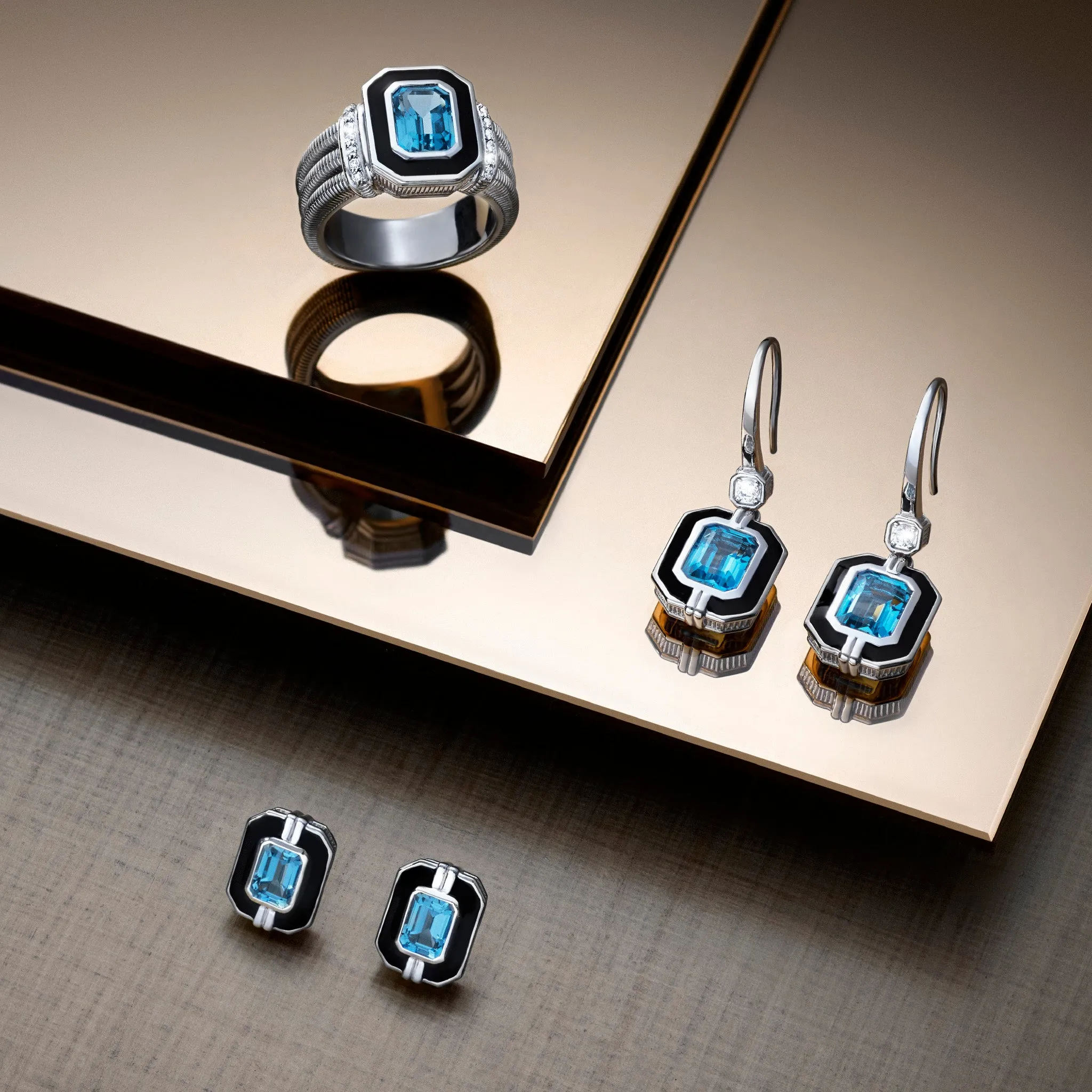 Adrienne Drop Earrings with Enamel, Swiss Blue Topaz and Diamonds