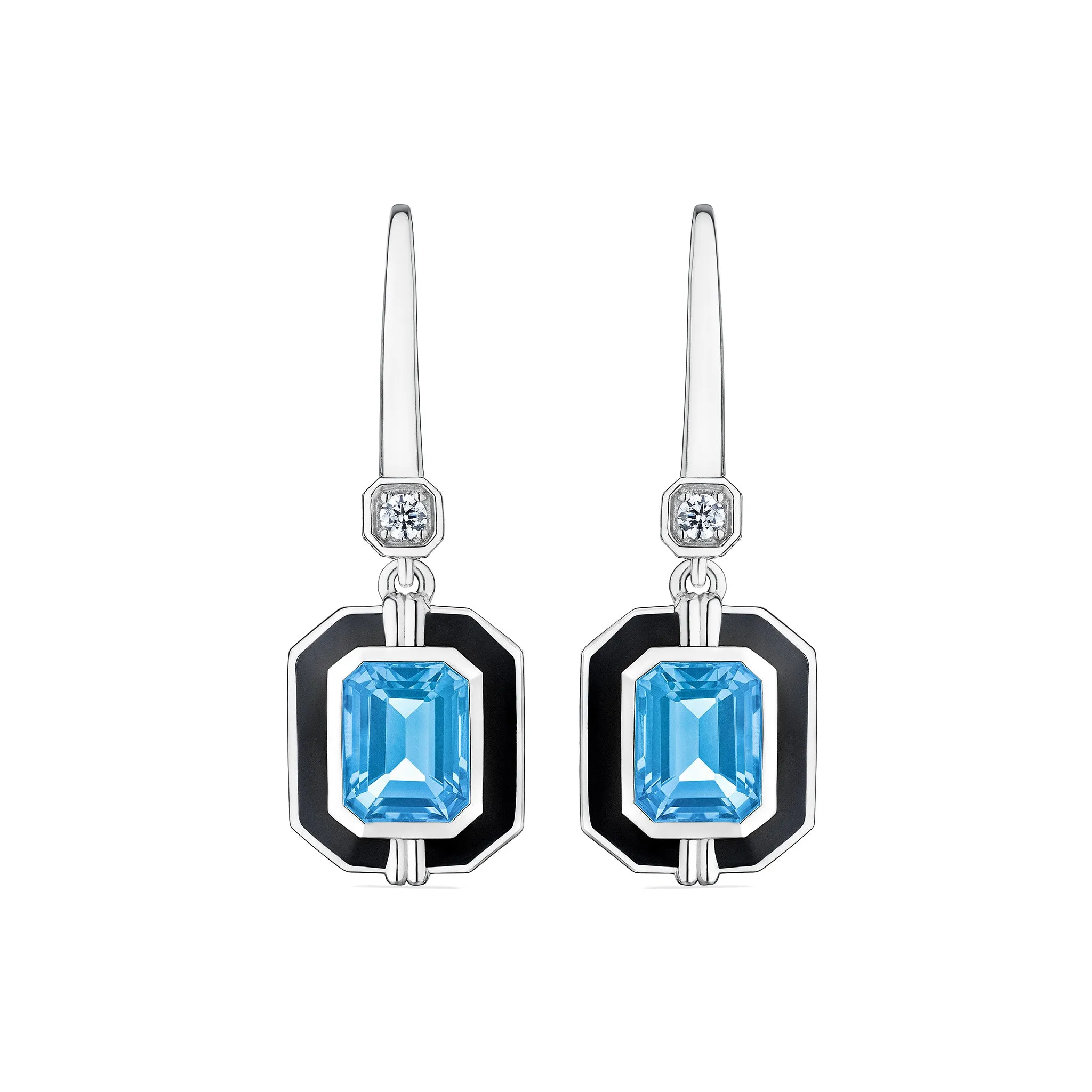 Adrienne Drop Earrings with Enamel, Swiss Blue Topaz and Diamonds