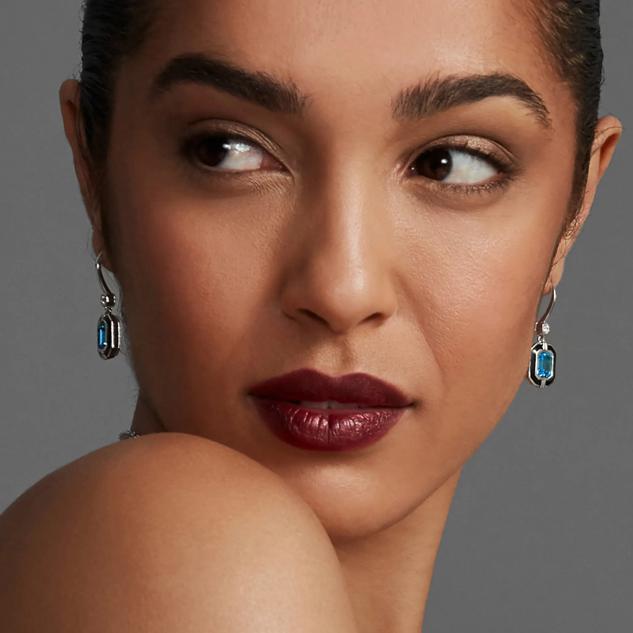 Adrienne Drop Earrings with Enamel, Swiss Blue Topaz and Diamonds