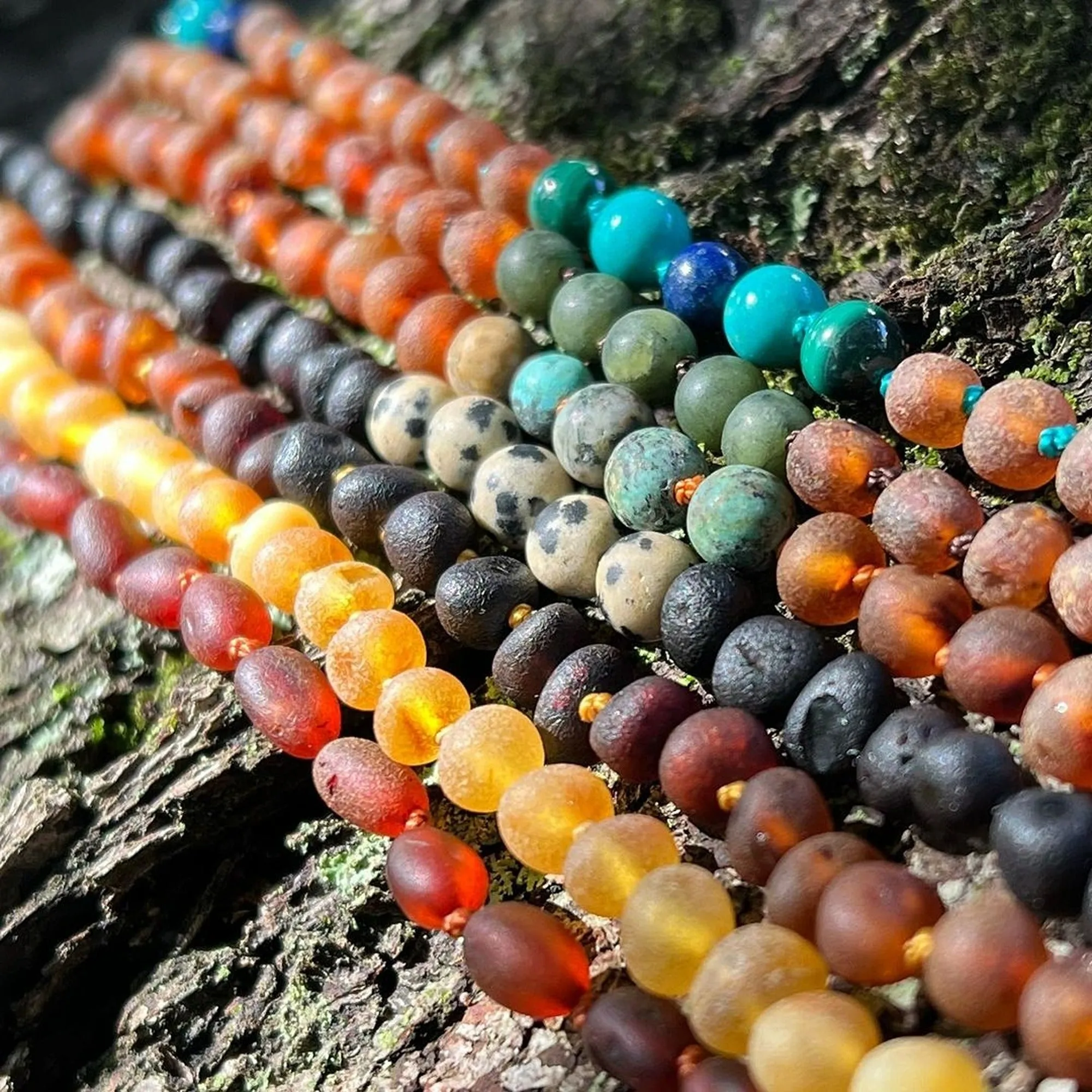 Adults | African Turquoise   Raw Cognac Amber Anklet