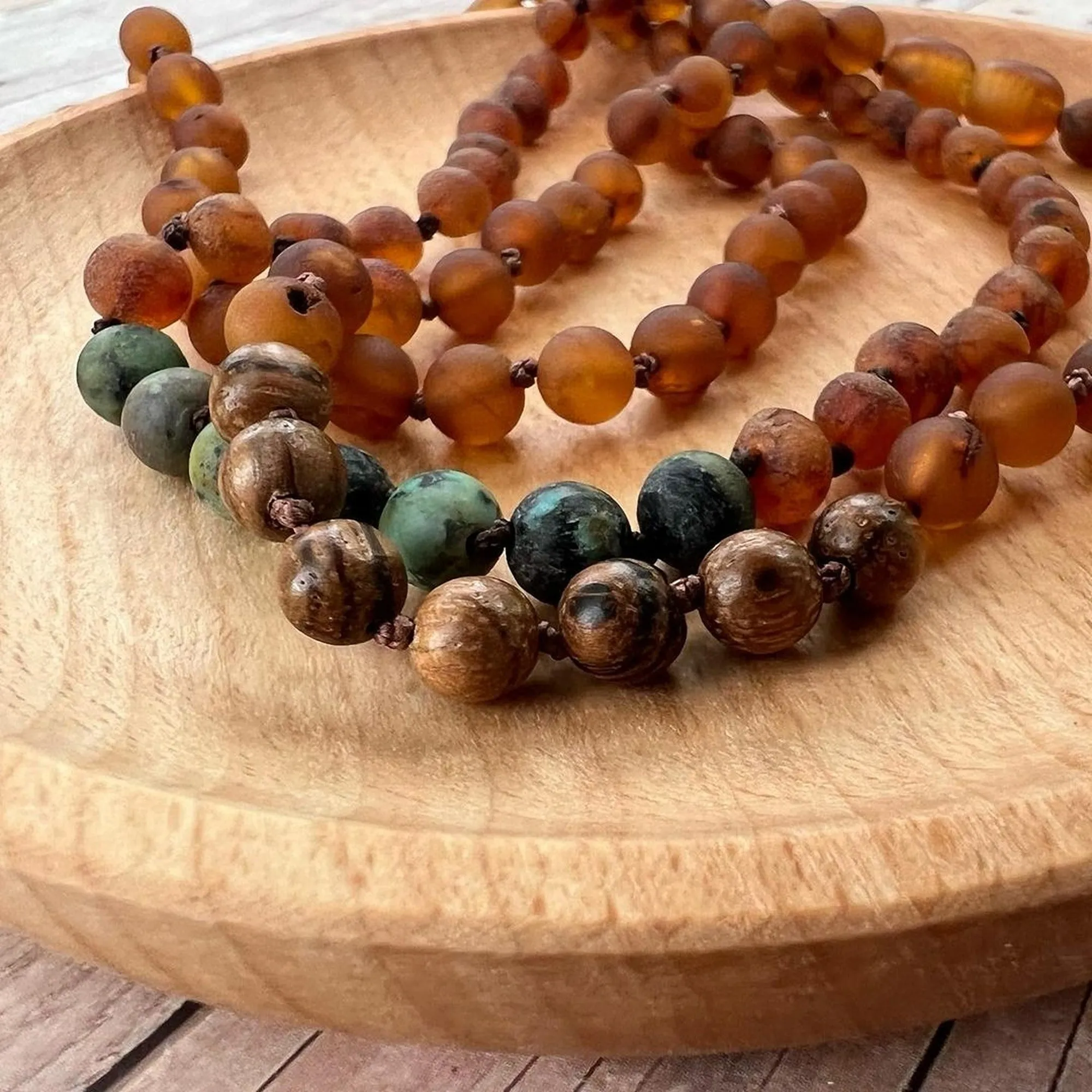 Adults | African Turquoise   Raw Cognac Amber Anklet