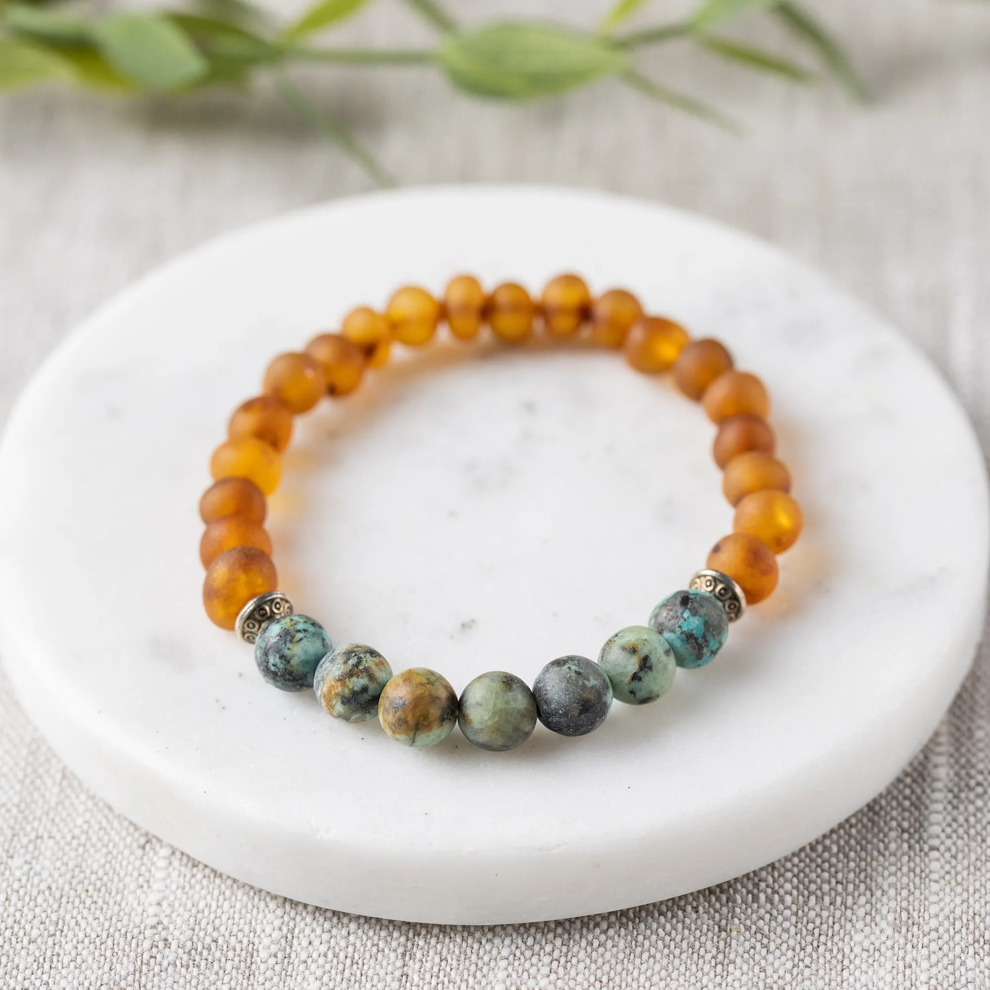 Adults | African Turquoise   Raw Cognac Amber Bracelet